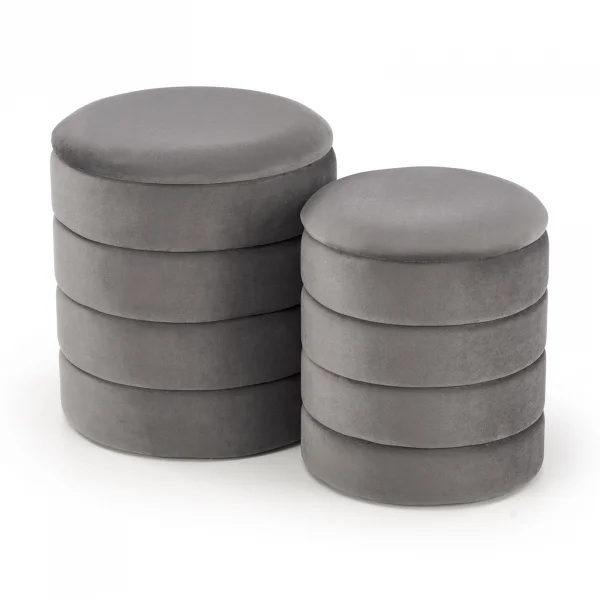 Set 2 pouf contenitori in velluto grigio Xavier