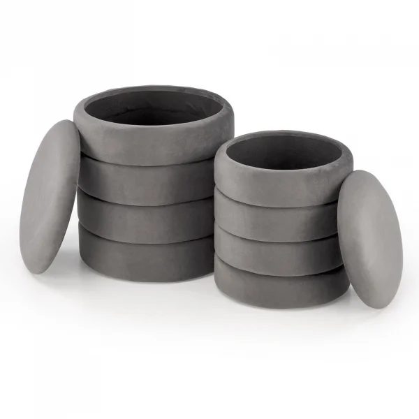 Set 2 pouf contenitori in velluto grigio Xavier