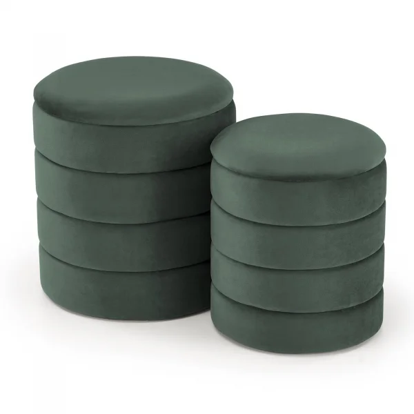 Set 2 pouf contenitori in velluto verde scuro Xavier
