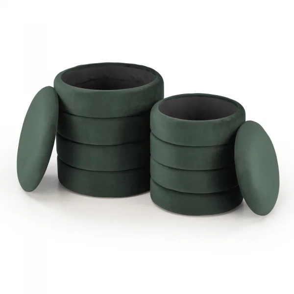 Set 2 pouf contenitori in velluto verde scuro Xavier