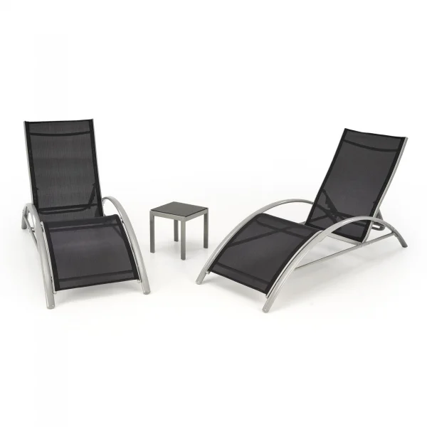 Set 2 sdraio da giardino con tavolino relax nero grigio Marea