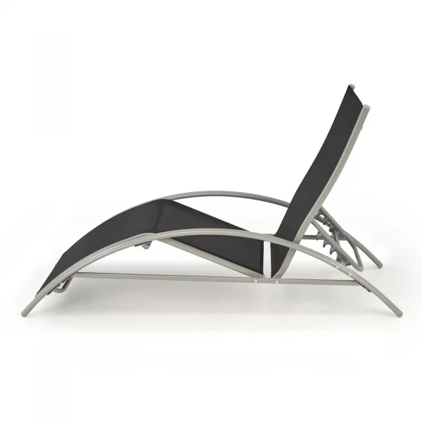 Set 2 sdraio da giardino con tavolino relax nero grigio Marea