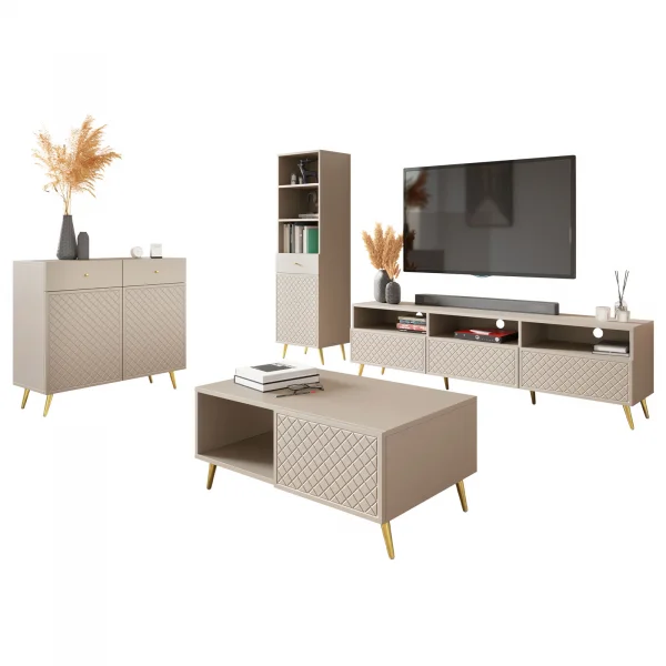 Set mobili soggiorno completo con frontali decorati beige Simona 1