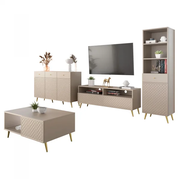 Set mobili soggiorno completo con frontali decorati beige Simona 2