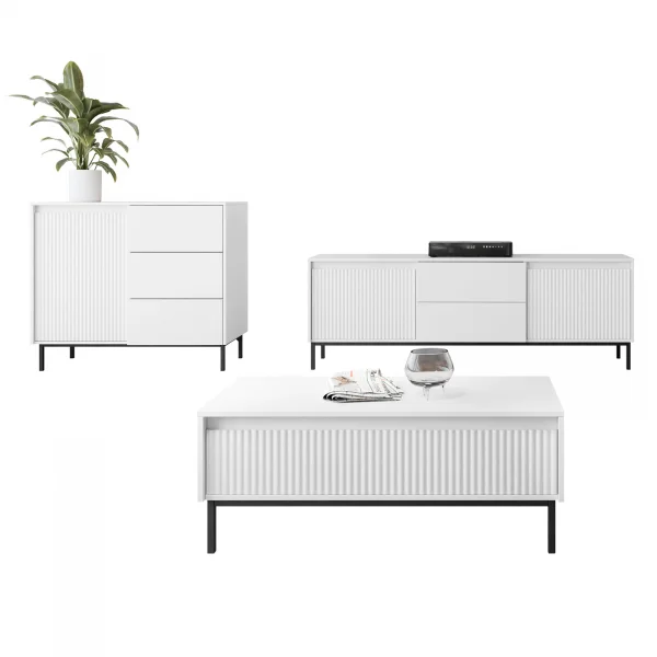 Set mobili soggiorno completo design cannettato bianco Strike 2