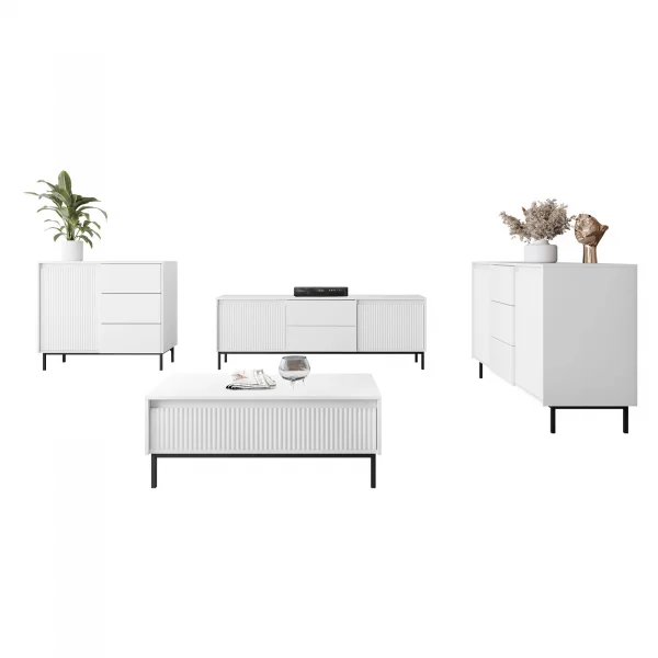 Set mobili soggiorno completo design cannettato bianco Strike