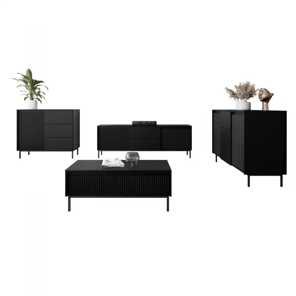 Set mobili soggiorno completo design cannettato nero Strike