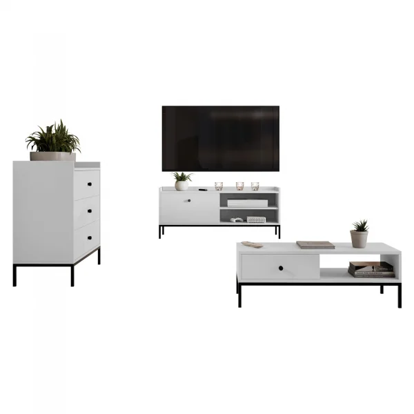 Set mobili soggiorno completo design moderno bianco Pollon 2