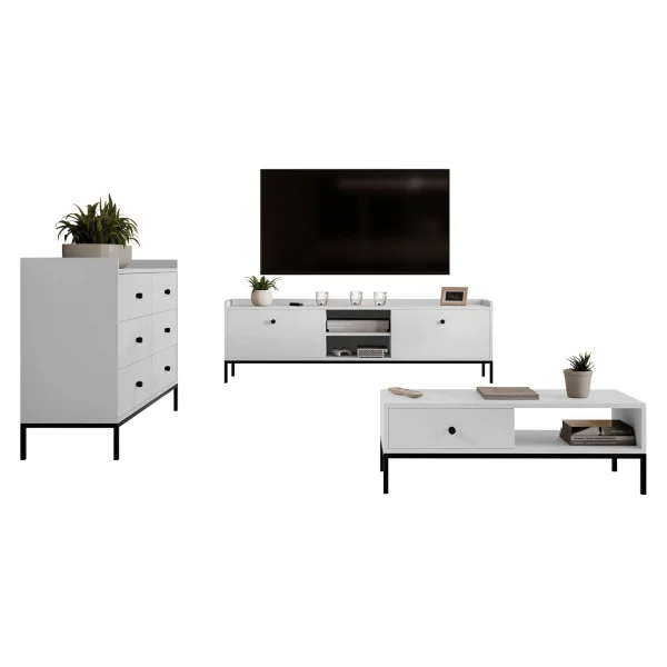 Set mobili soggiorno completo design moderno bianco Pollon