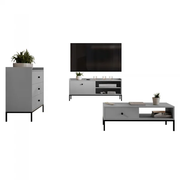 Set mobili soggiorno completo design moderno grigio Pollon 2