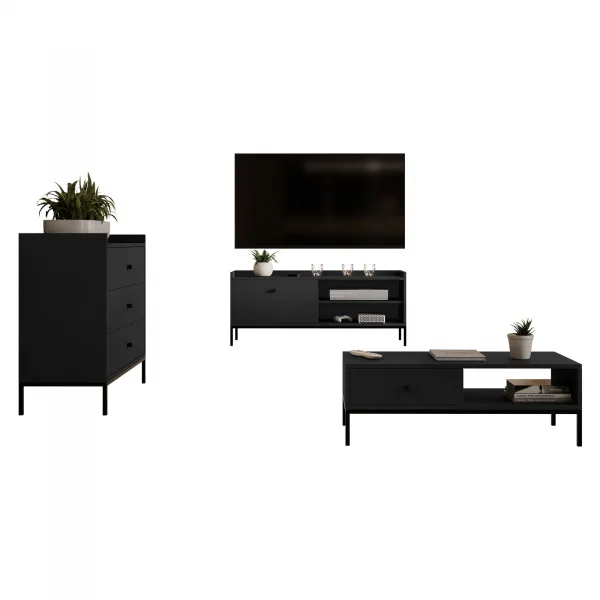 Set mobili soggiorno completo design moderno nero Pollon 2