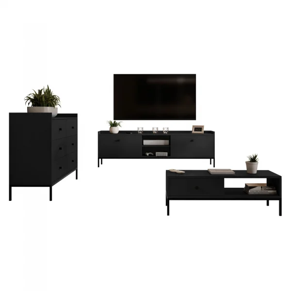 Set mobili soggiorno completo design moderno nero Pollon