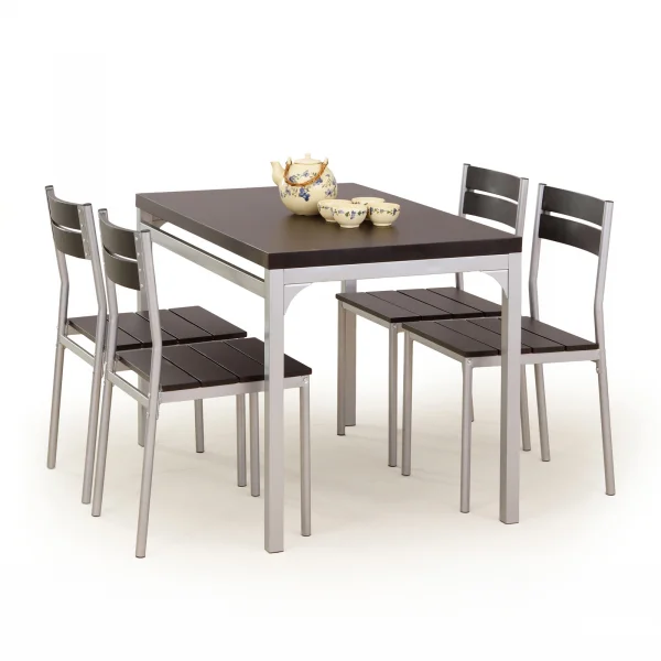 Set tavolo 110x75cm + 4 sedie da giardino moderno wengé acciaio Oasi