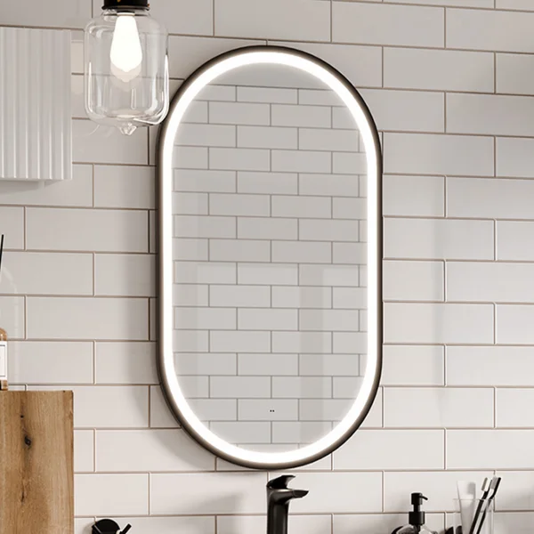 Specchio da parete con led 50x90cm nero Glossy 2
