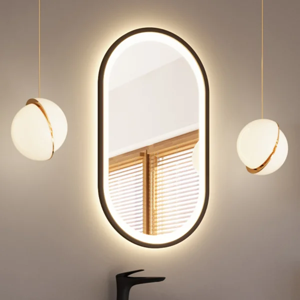 Specchio da parete con led 50x90cm nero Glossy 2