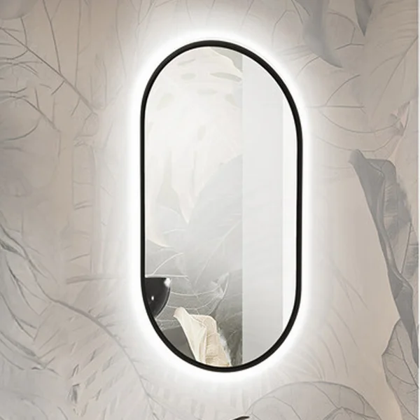Specchio da parete con led 50x90cm nero Glossy