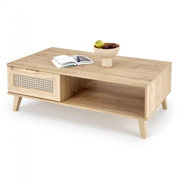 Tavolino da salotto 120x41cm 1 cassetto 1 vano a giorno moderno rovere nero Sombra