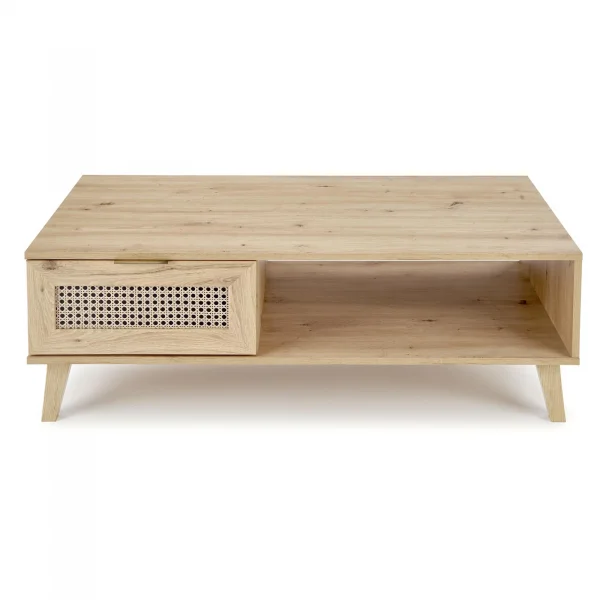Tavolino da salotto 120x41cm 1 cassetto 1 vano a giorno moderno rovere nero Sombra
