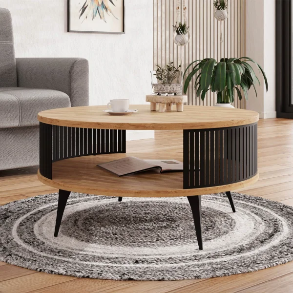 Tavolino da salotto 75x75cm design moderno rovere nero Valeris