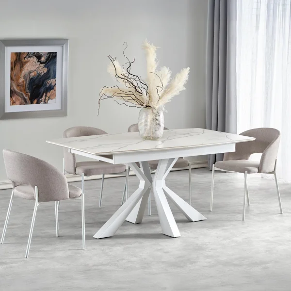 Tavolo allungabile 160/200cm moderno effetto marmo bianco Lucinda