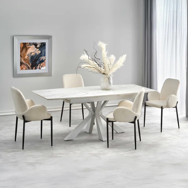 Tavolo allungabile 160/200cm moderno effetto marmo bianco Lucinda