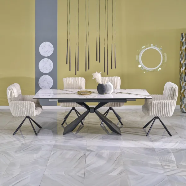 Tavolo allungabile 180/230cm effetto marmo bianco nero Silvano