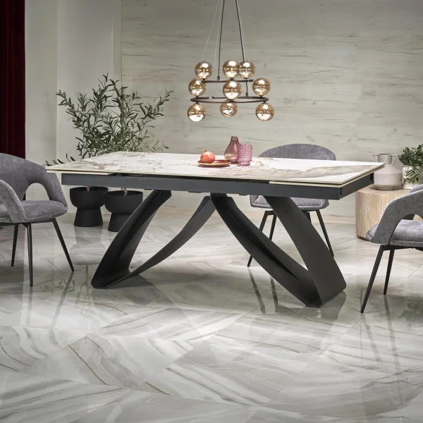 Tavolo allungabile 180/260cm moderno effetto marmo bianco nero Novellino