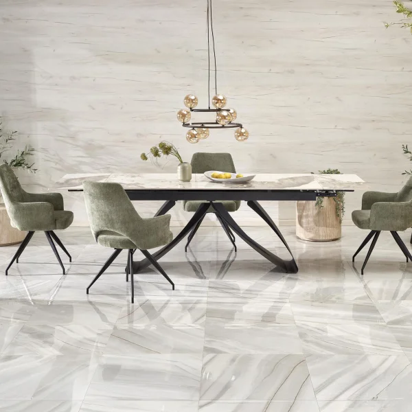 Tavolo allungabile 180/260cm moderno effetto marmo bianco nero Novellino