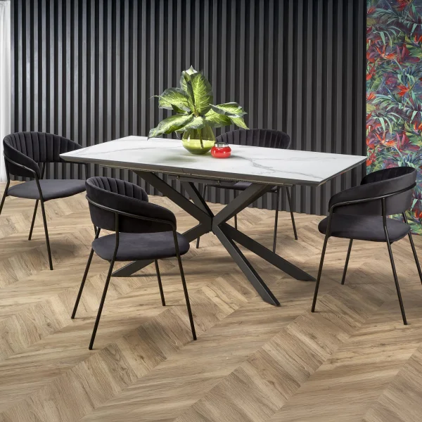 Tavolo allungabile160/200cm moderno effetto marmo bianco nero Lennox