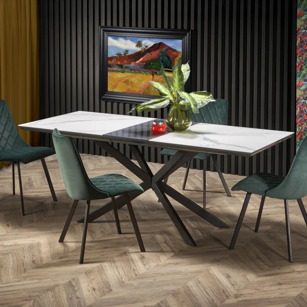 Tavolo allungabile160/200cm moderno effetto marmo bianco nero Lennox