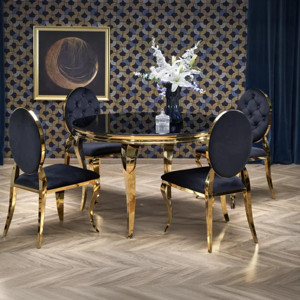 Tavolo da pranzo rotondo 120cm vetro nero cromato oro Selim