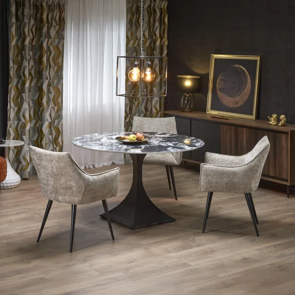 Tavolo rotondo 120cm moderno effetto marmo nero Anul