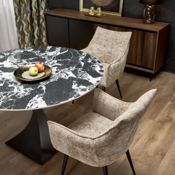Tavolo rotondo 120cm moderno effetto marmo nero Anul