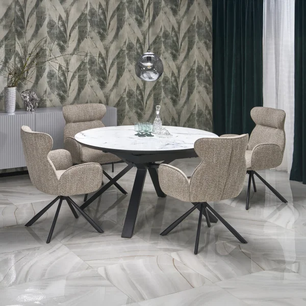 Tavolo rotondo allungabile 130/180cm vetro effetto marmo bianco nero Galact