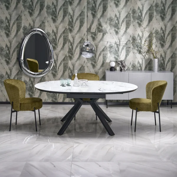 Tavolo rotondo allungabile 130/180cm vetro effetto marmo bianco nero Galact