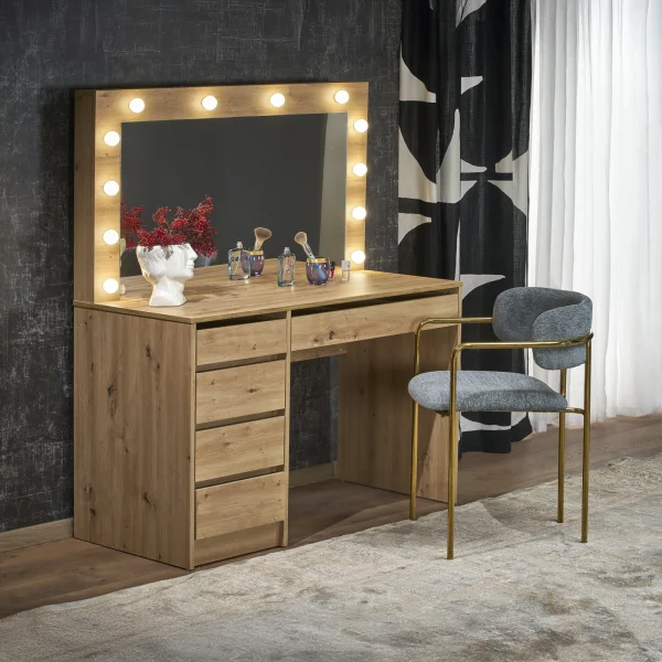 Toeletta da trucco con specchio 120x140cm con LED rovere Cherie