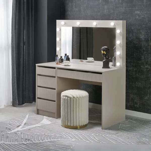 Toeletta da trucco con specchio 120x55cm con LED cashmere beige Aveline