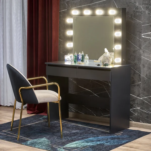 Toeletta da trucco con specchio 94x140cm con LED nero Bloom