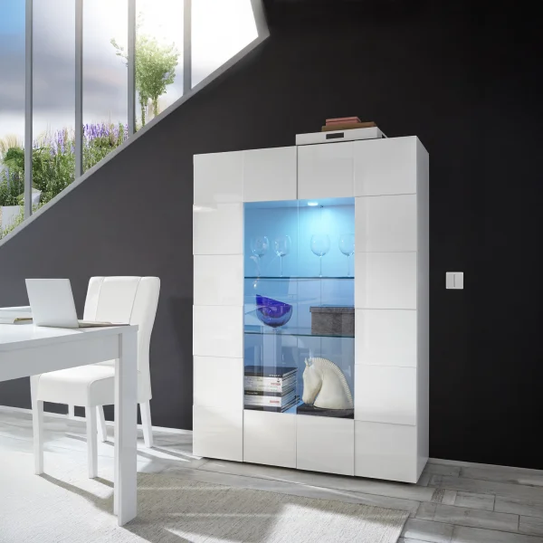 Vetrina 121x166h cm 2 ante design moderno bianco lucido Reflex