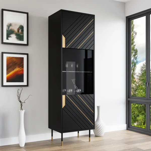 Vetrinetta 54x180h cm 1 anta soggiorno moderna nero oro Golden