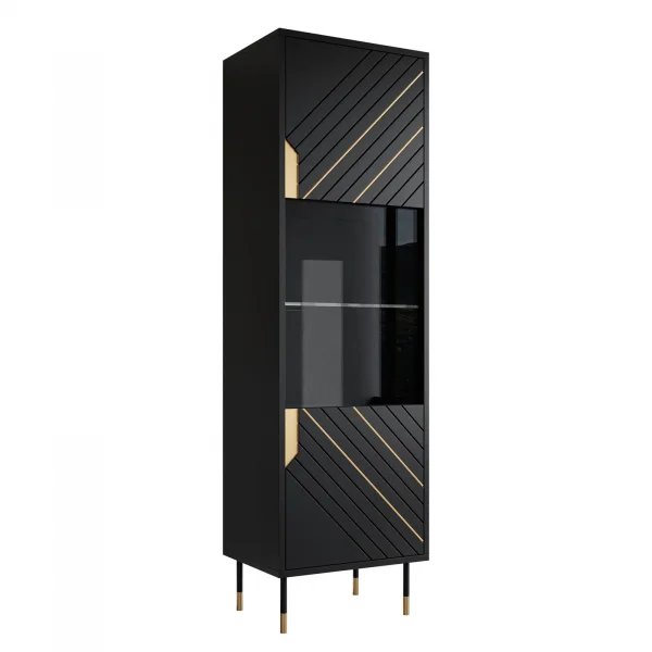 Vetrinetta 54x180h cm 1 anta soggiorno moderna nero oro Golden