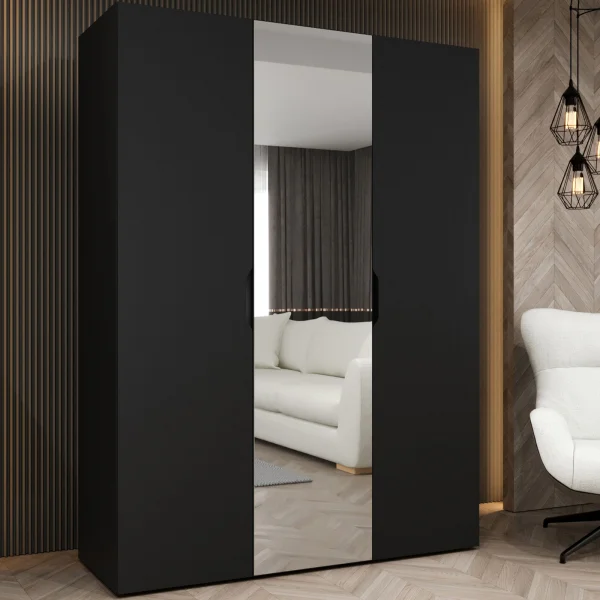 Armadio 150x202 3 ante con specchio nero opaco Valencia