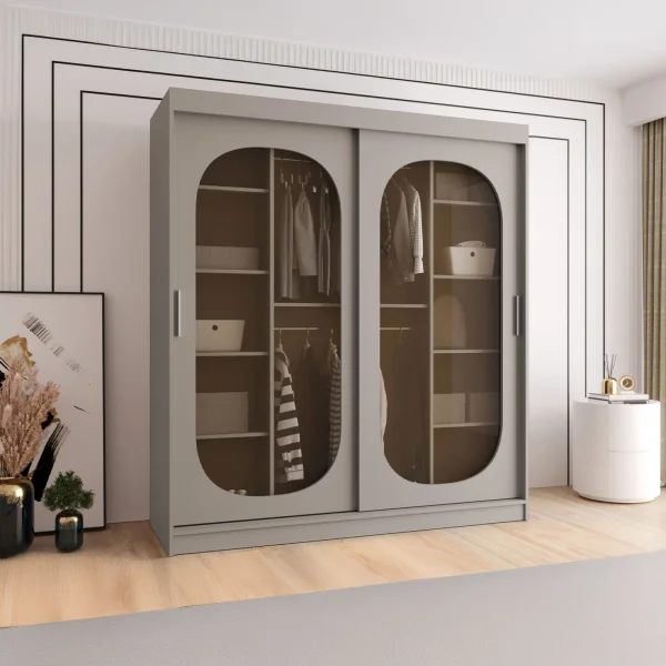 Armadio 180x200h cm 2 ante scorrevoli vetrate beige cashmere Elmor