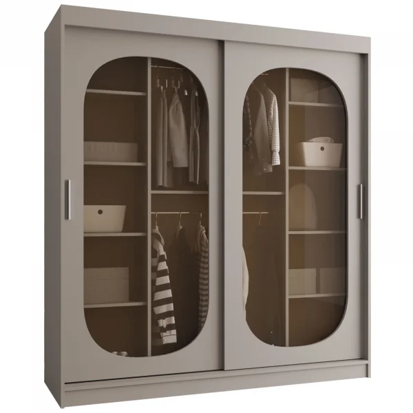Armadio 180x200h cm 2 ante scorrevoli vetrate beige cashmere Elmor
