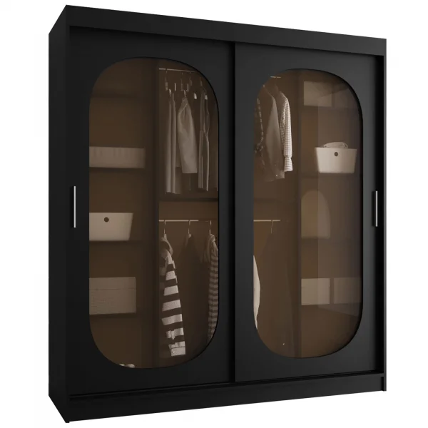 Armadio 180x200h cm 2 ante scorrevoli vetrate nero opaco Elmor