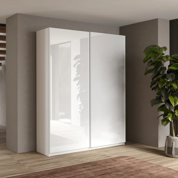 Armadio 180x210h cm 2 ante scorrevoli bianco lucido Clappy