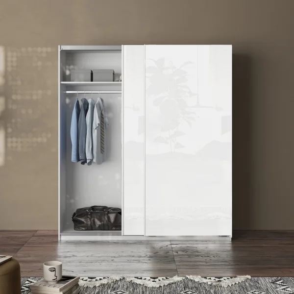 Armadio 180x210h cm 2 ante scorrevoli bianco lucido Clappy
