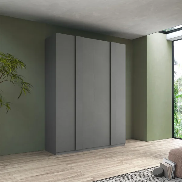 Armadio 183x240h cm 4 ante battenti grigio scuro Fummy
