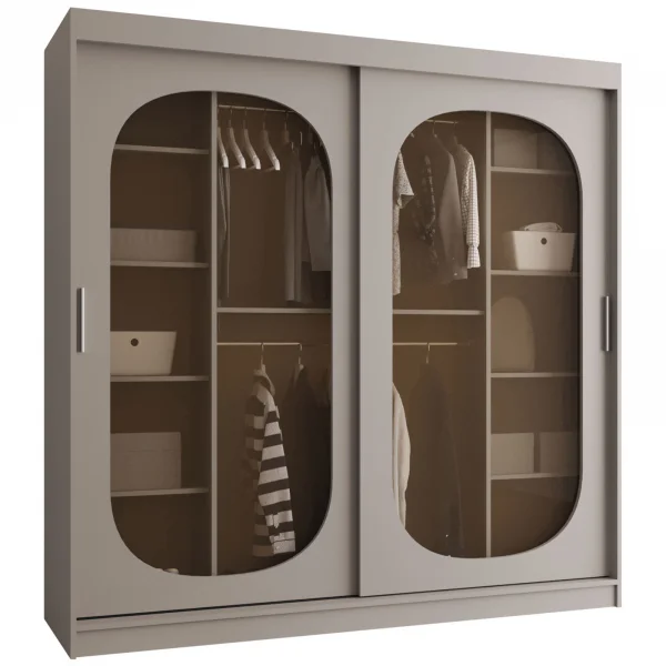 Armadio 200x200h cm 2 ante scorrevoli vetrate beige cashmere Elmor