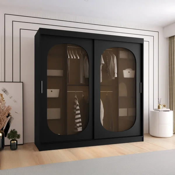 Armadio 200x200h cm 2 ante scorrevoli vetrate nero opaco Elmor